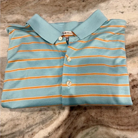 Men's Blue and Orange Peter Milar Striped Polo Shirt size XL - Picture 1 of 4